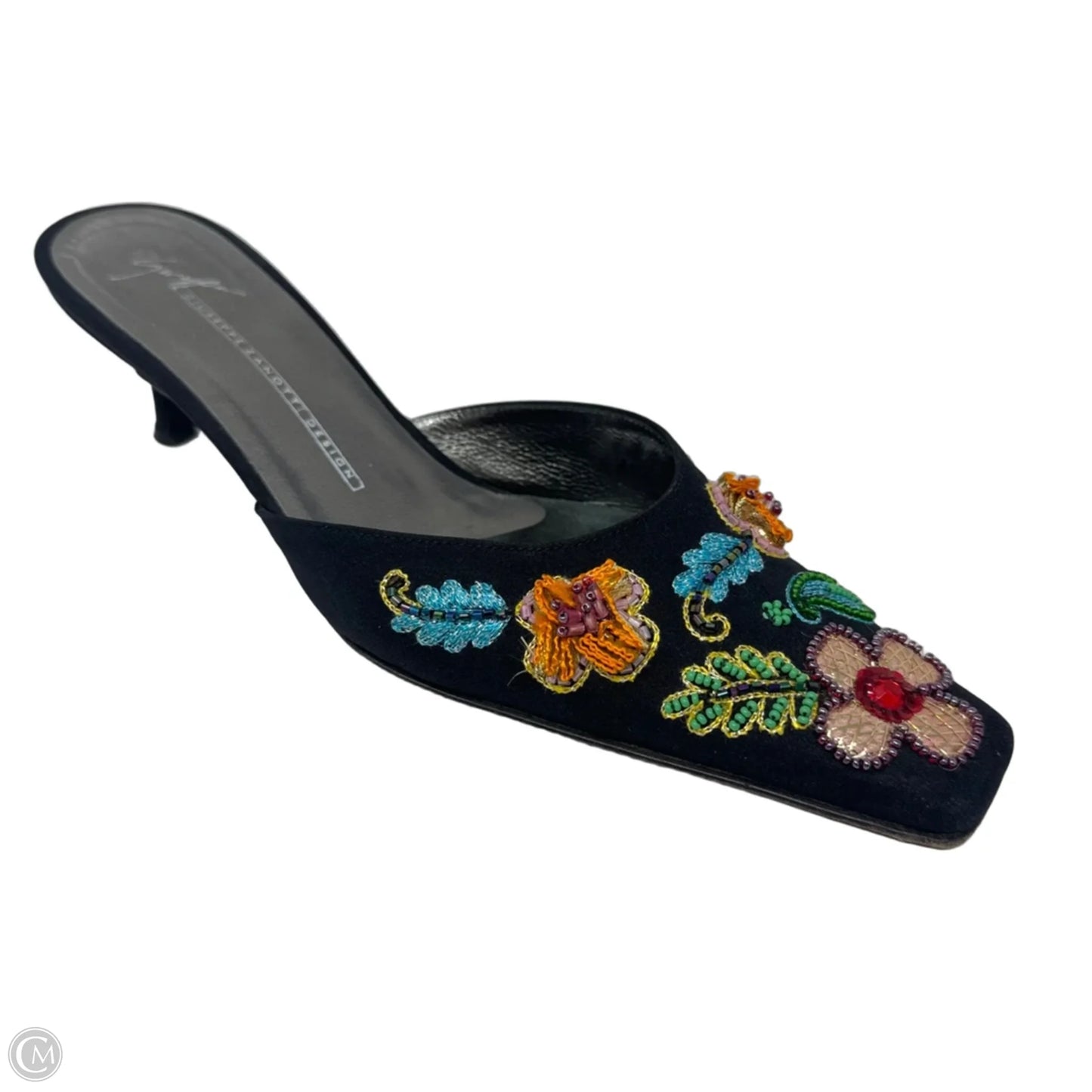 Beaded Kitten Heel Mules Shoes Designer By Giuseppe Zanotti In Floral Print, Size: 7.5