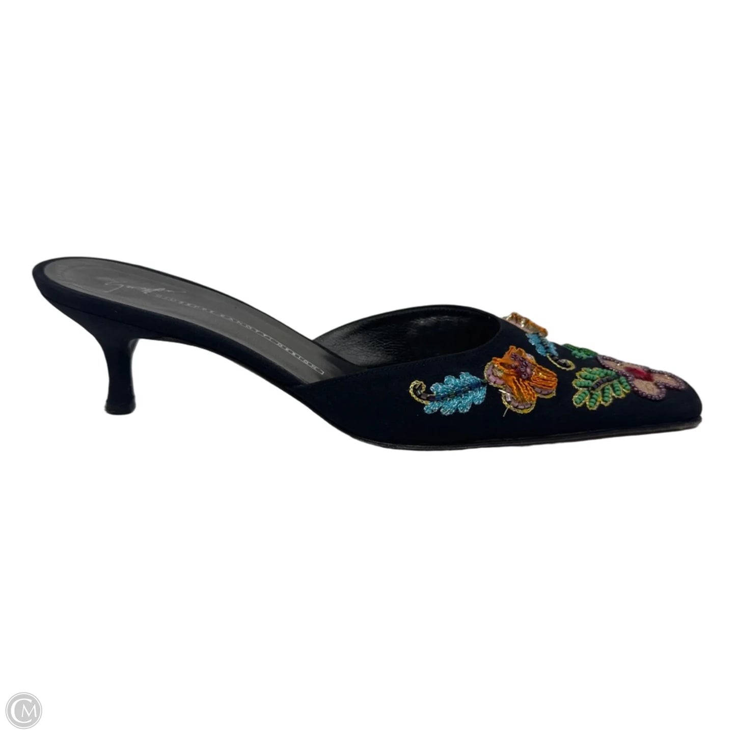 Beaded Kitten Heel Mules Shoes Designer By Giuseppe Zanotti In Floral Print, Size: 7.5