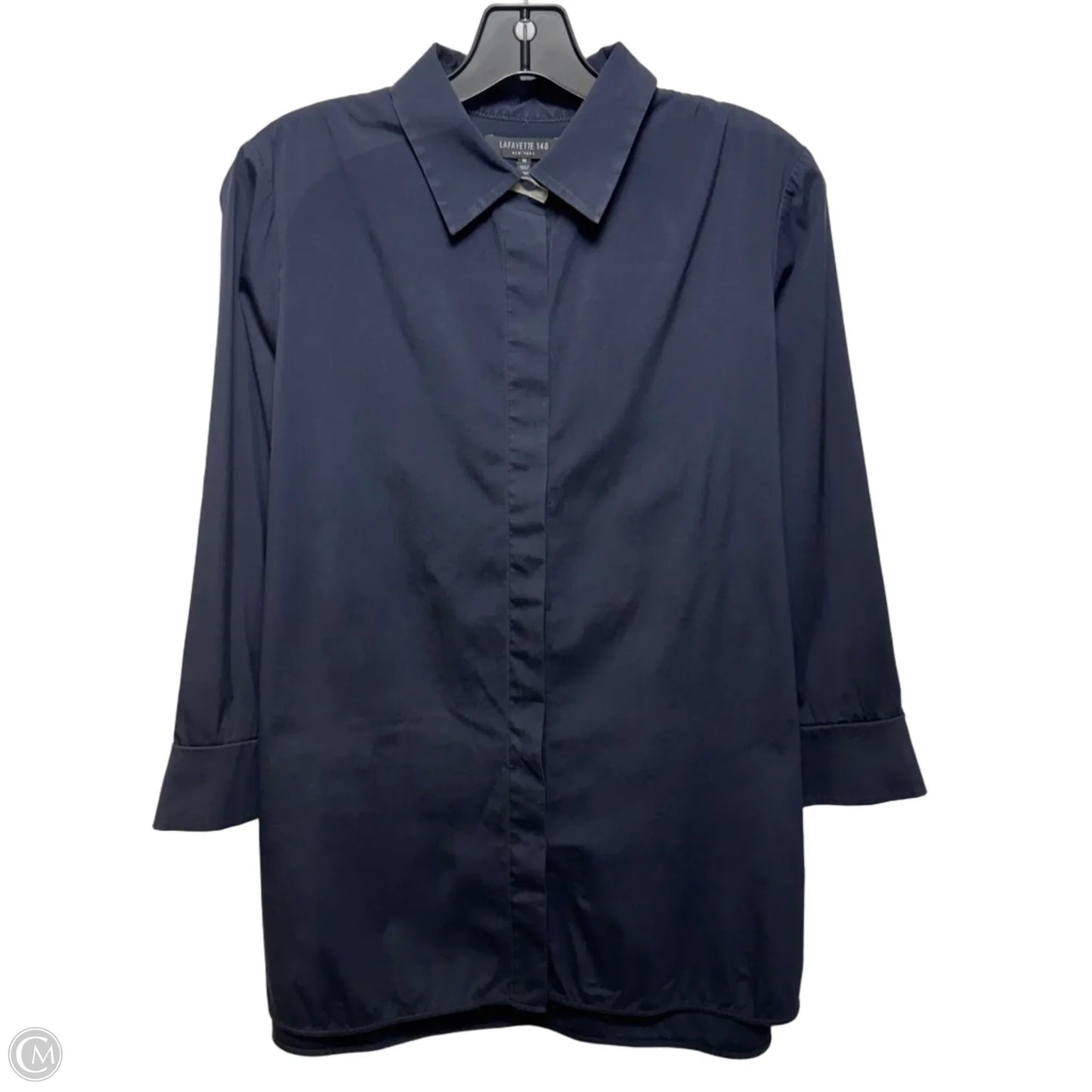 Top Long Sleeve Designer By Lafayette 148 In Navy, Size: M