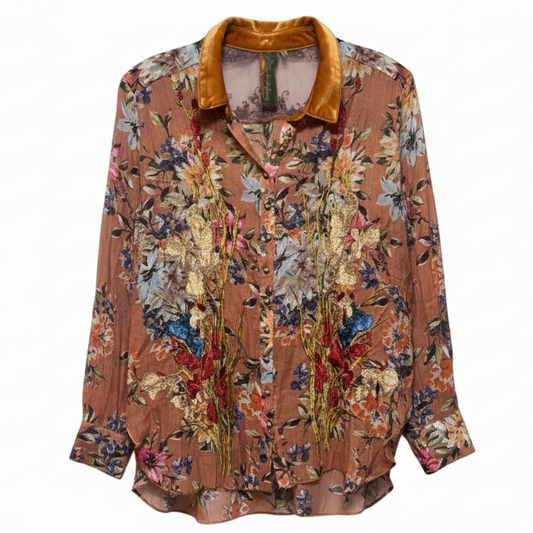 Gardenia Embroidered Shirt By Aratta Silent Journey In Floral Print, Size: XS