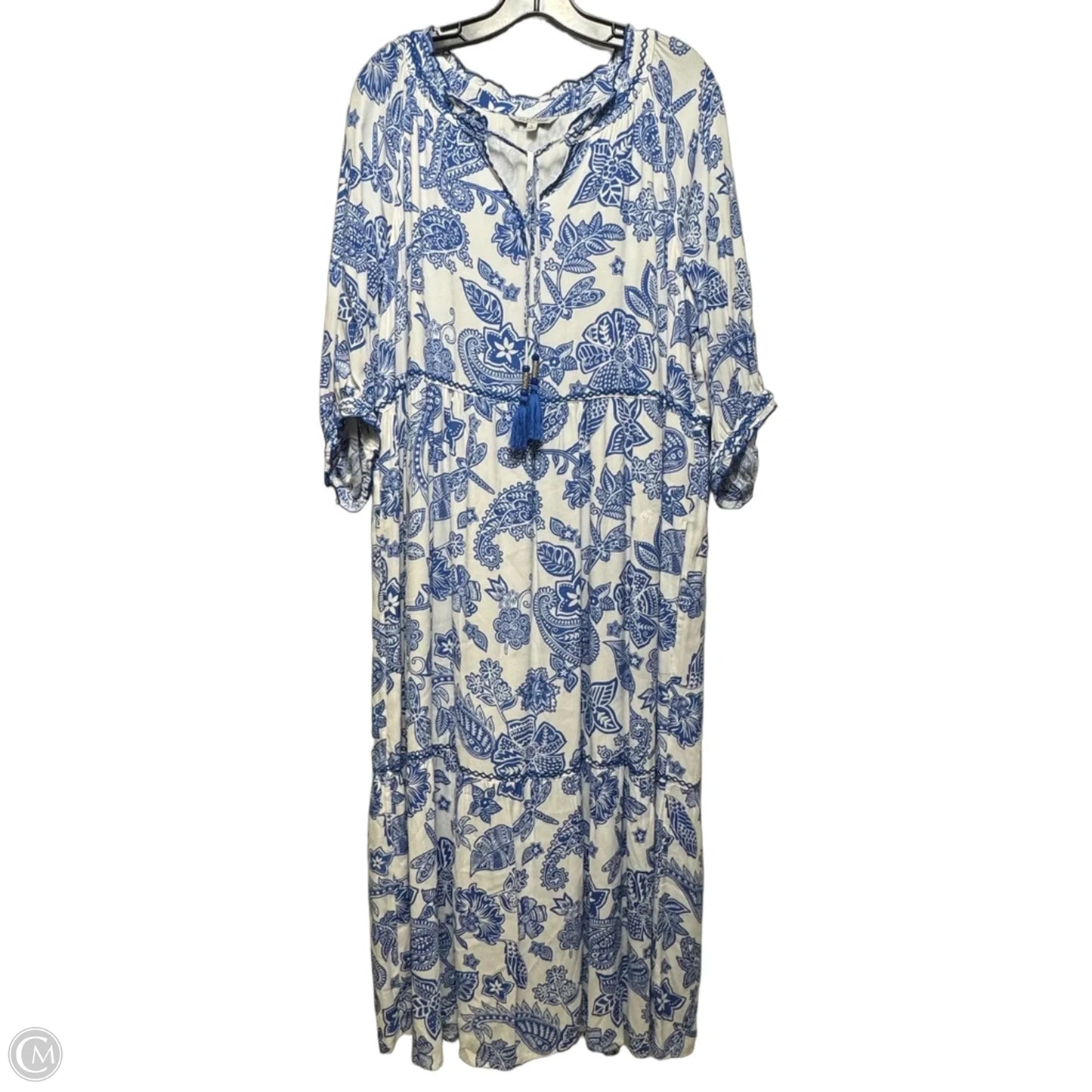 Dress Casual Midi By John Mark In Blue & White, Size: L
