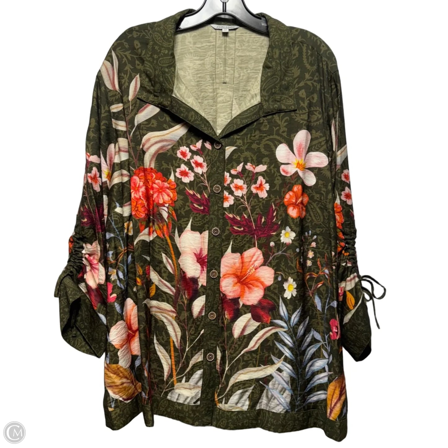 Top 3/4 Sleeve By John Mark In Floral Print, Size: 2x