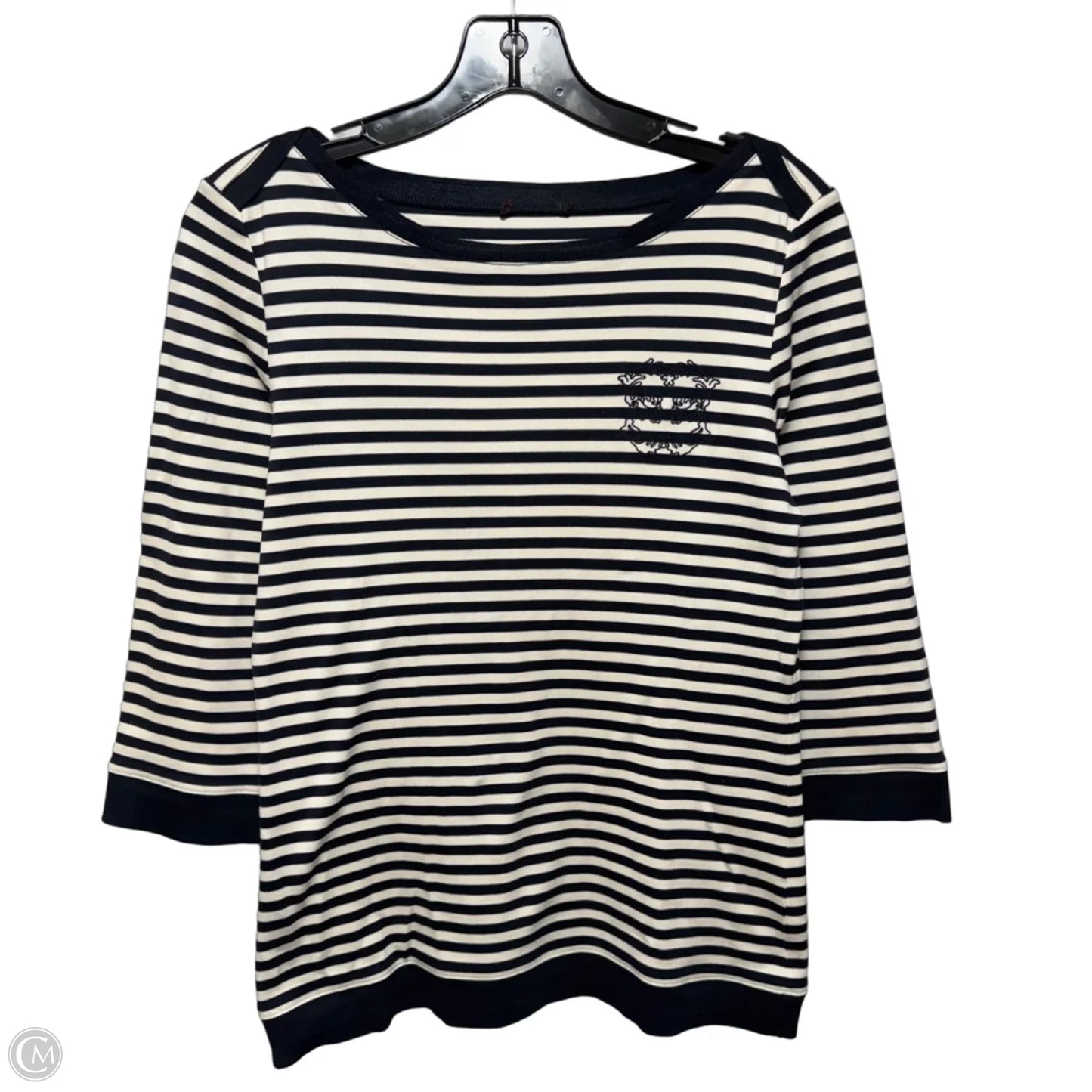 Top 3/4 Sleeve Designer By Escada In Striped Pattern, Size: S (estimated)