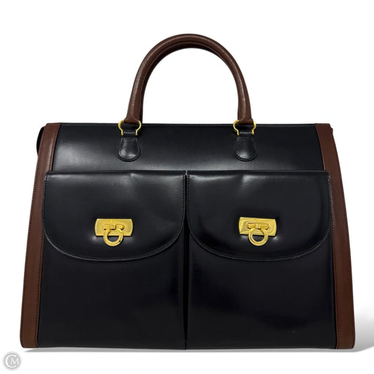 Vintage Gancini Multi Pocket Leather Satchel Luxury Designer By Ferragamo, Size: Medium