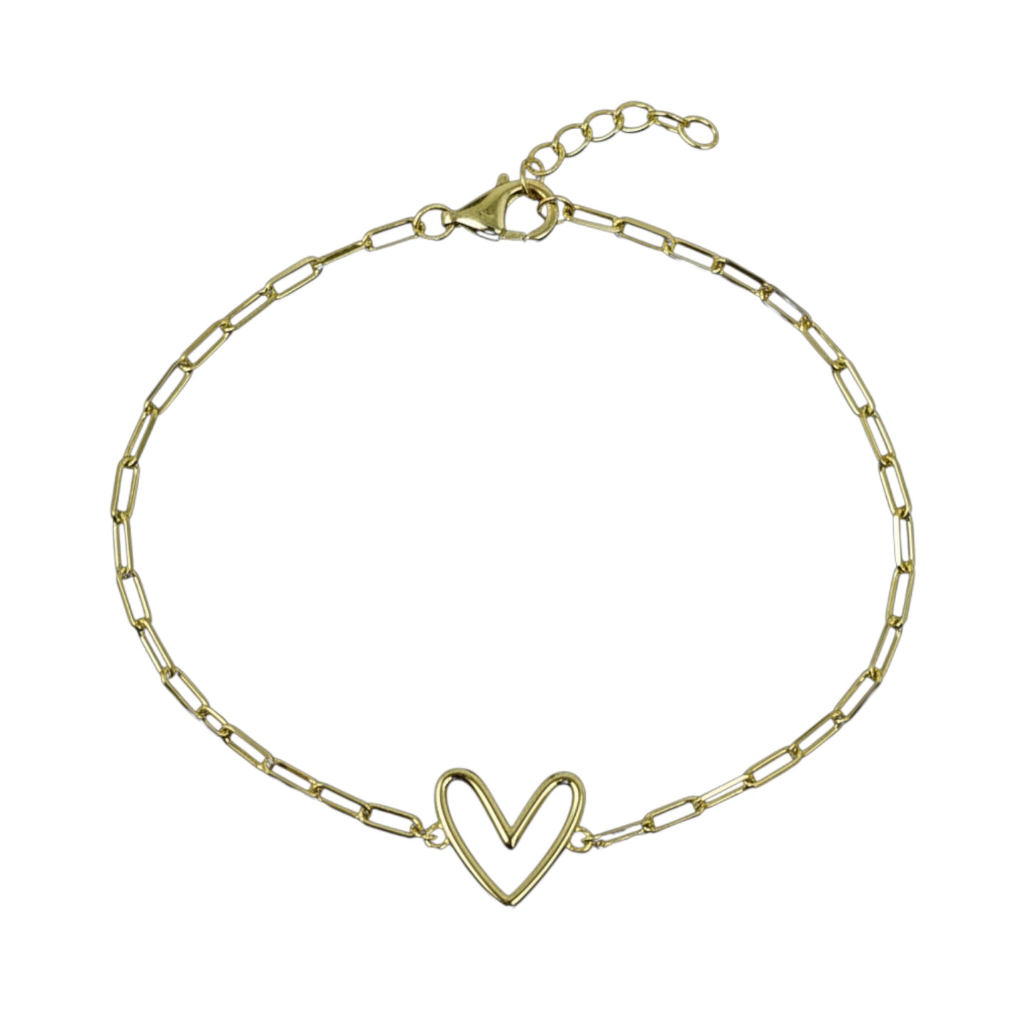 Gold Over Sterling Silver Open Heart Chain Bracelet