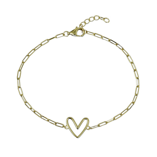 Gold Over Sterling Silver Open Heart Chain Bracelet