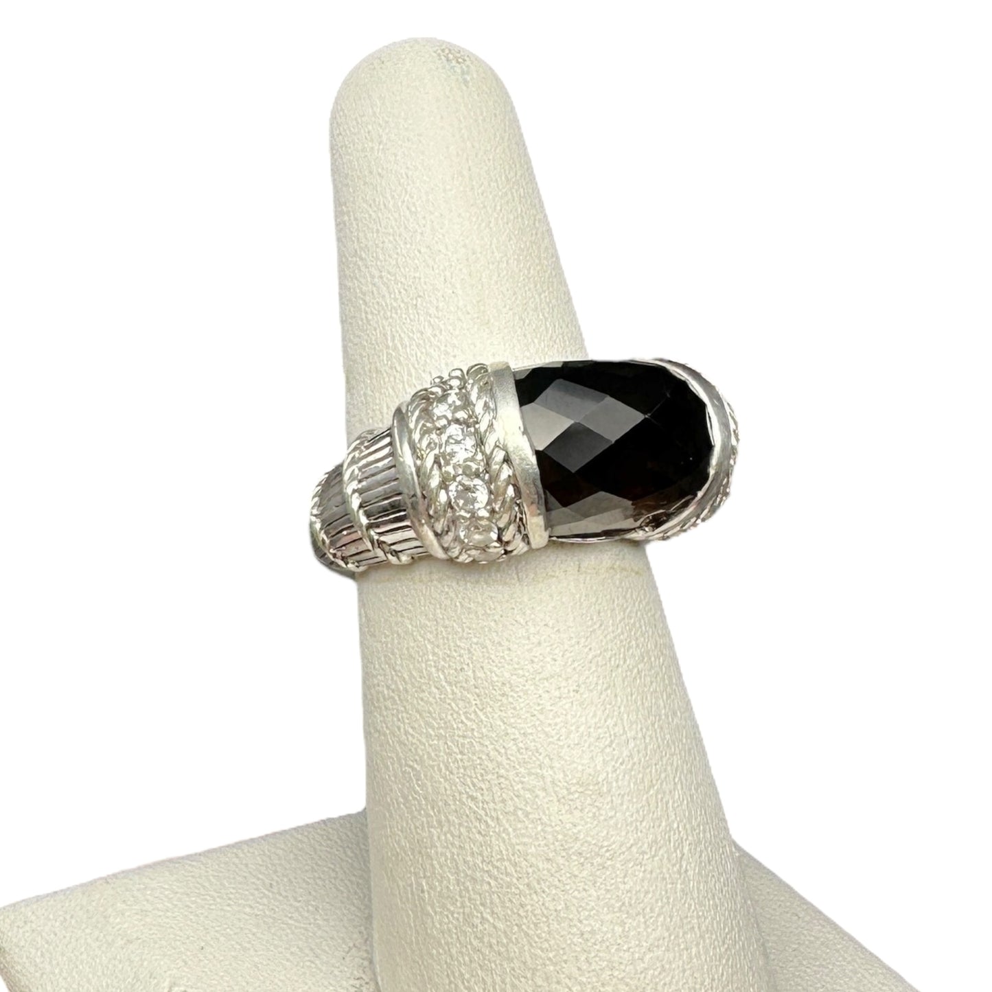 Sterling Silver & Faceted Smokey Quartz CZ Ring Designer Judith Ripka, Size 7