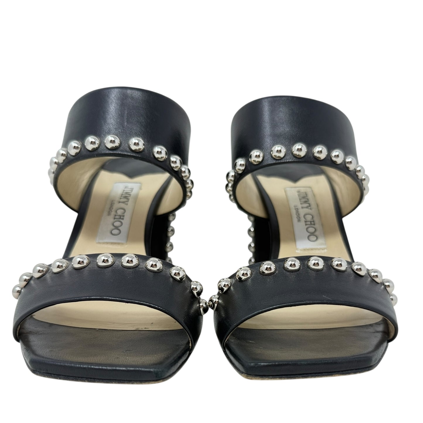 Matty Silver Studded Black Leather Mules Luxury Designer By Jimmy Choo In Black, Size: US 8/IT 38