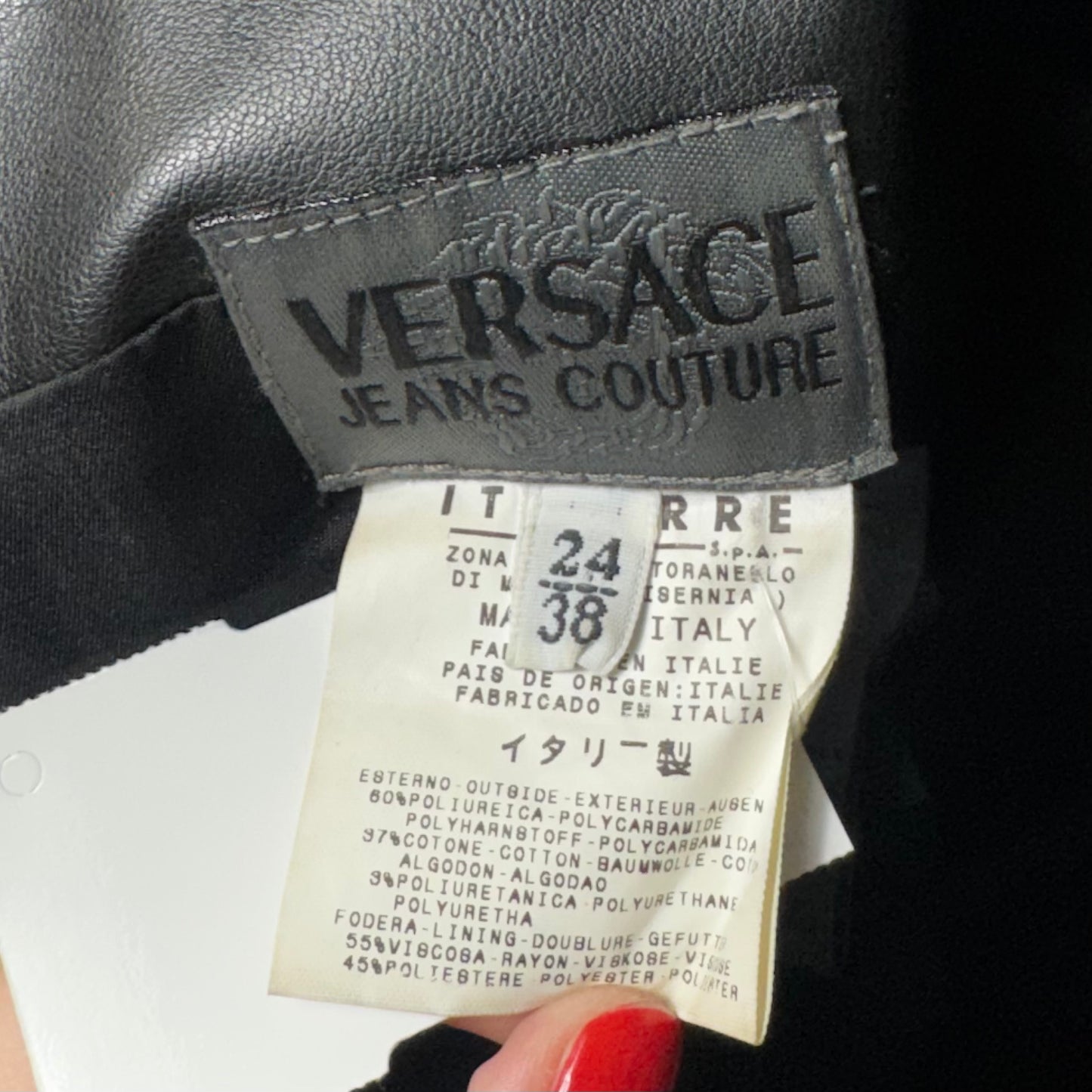 AS IS Faux Leather Sheath Dress Luxury Designer By Versace In Black, Size: 2 (38)
