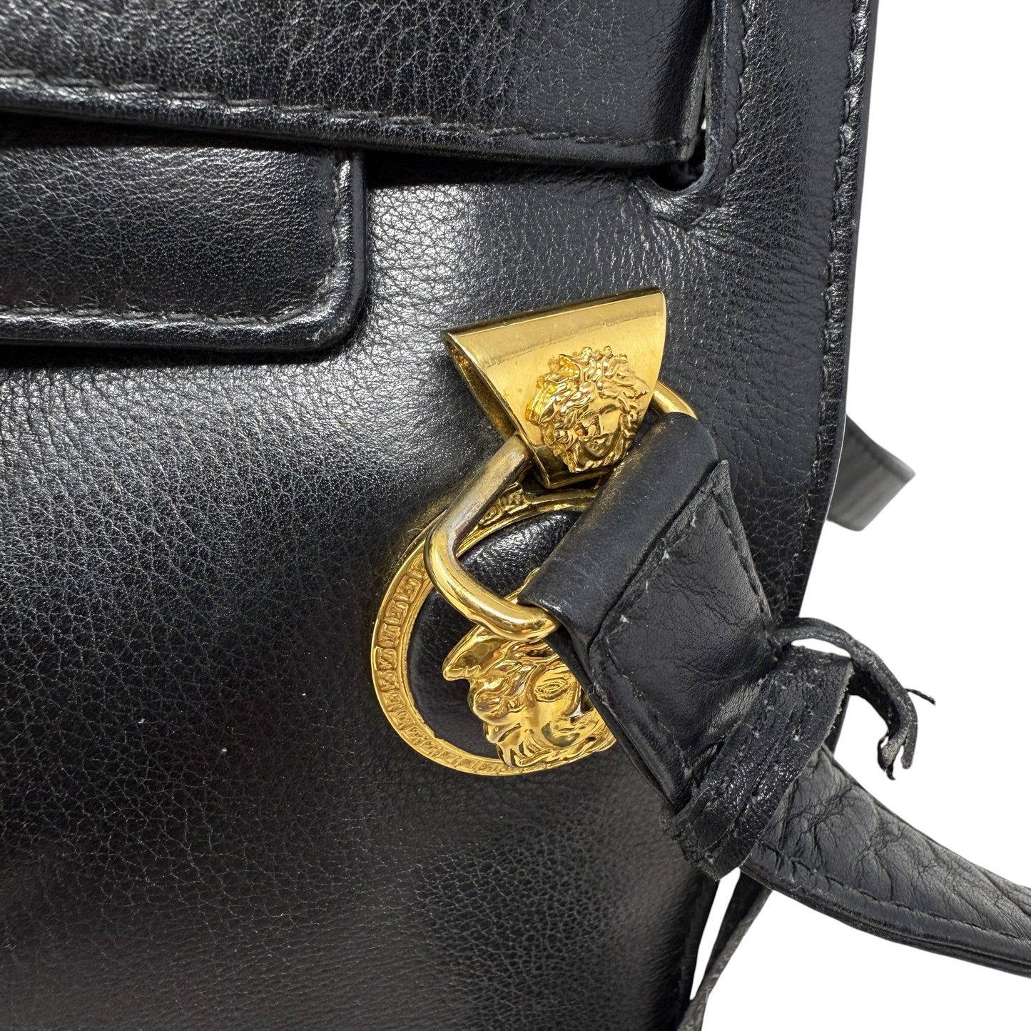 Vintage 90’s Medusa Medallion Leather Flap Shoulder Bag Luxury Designer By Gianni Versace, Size: Medium