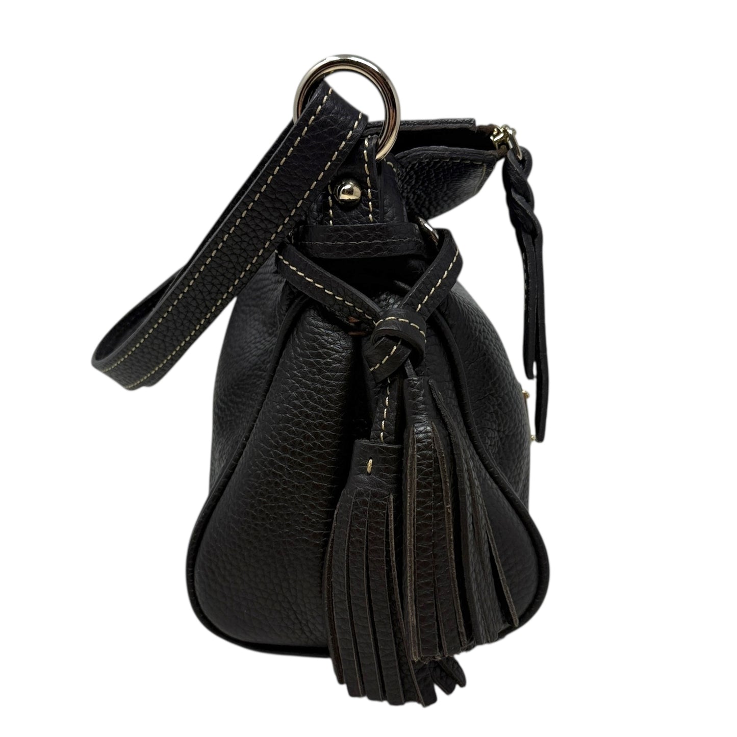 Pebble Grain Leather Tassel Shoulder Bag Designer By Dooney And Bourke, Size: Small