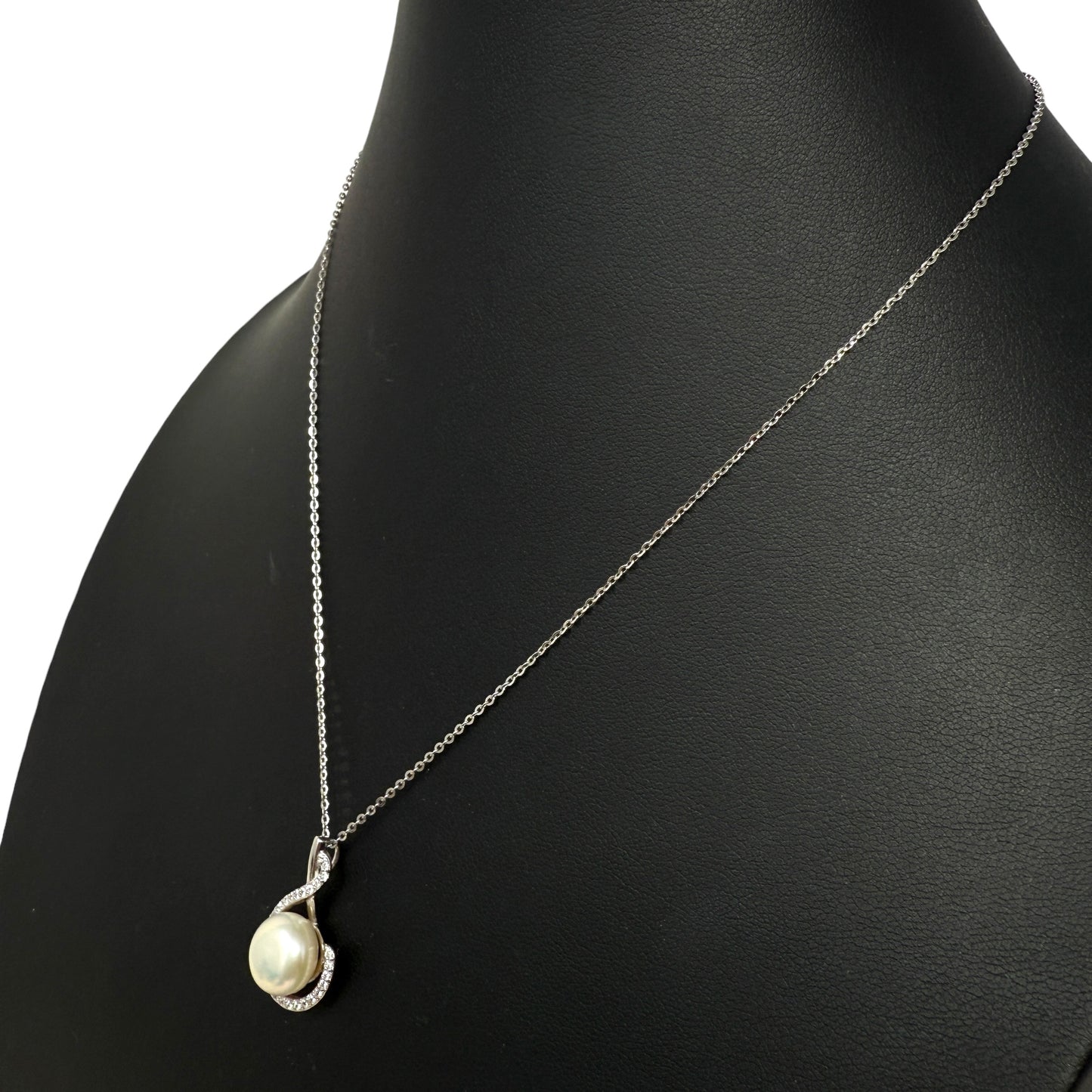 Sterling Silver, Pearl & Pave CZ Earrings & Necklace Set