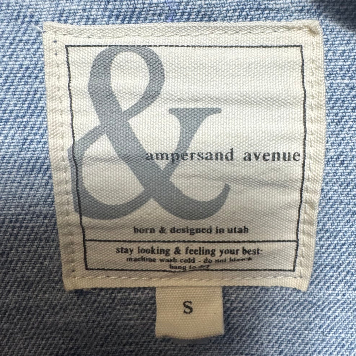 Embellished Sunflower Distressed Denim Trucker Jacket By Ampersand Avenue In Blue Denim, Size: S