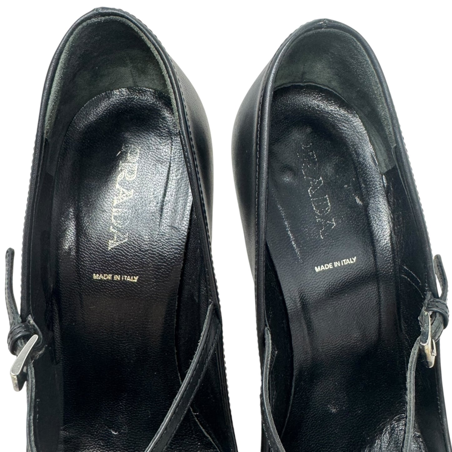 Heels Shoes Luxury Designer By Prada In Black, Size: 10 (IT 40)