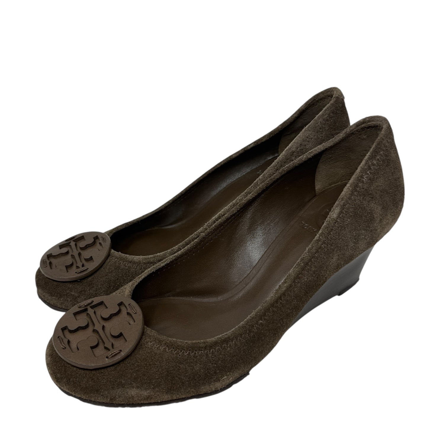 Sally Wedge Suede Pumps Designer By Tory Burch In Green, Size: 7.5
