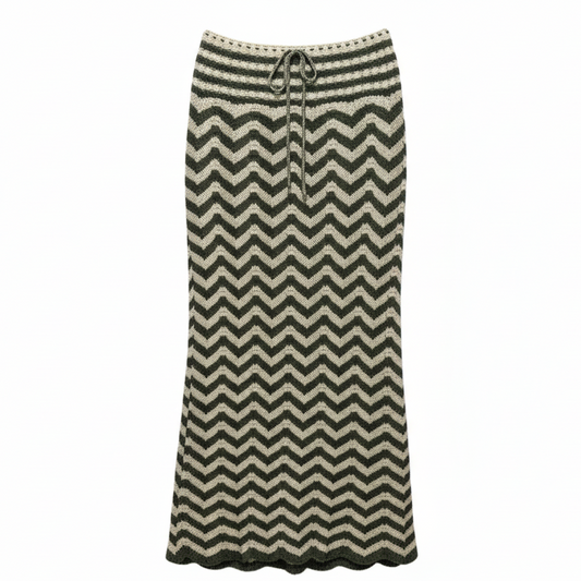 Mira Ete Maxi Skirt By Agua Bendita In Cream & Green, Size: L