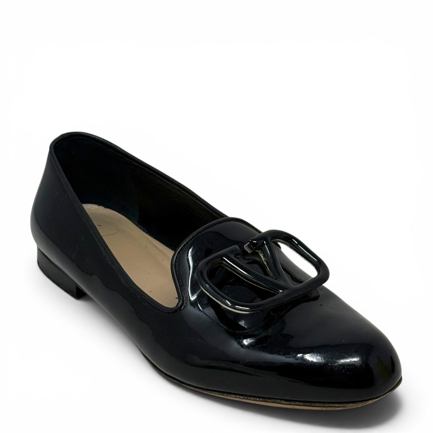 VLogo Patent Leather Loafers Luxury Designer By Valentino-garavani In Black, Size: 8.5 (IT 38.5)