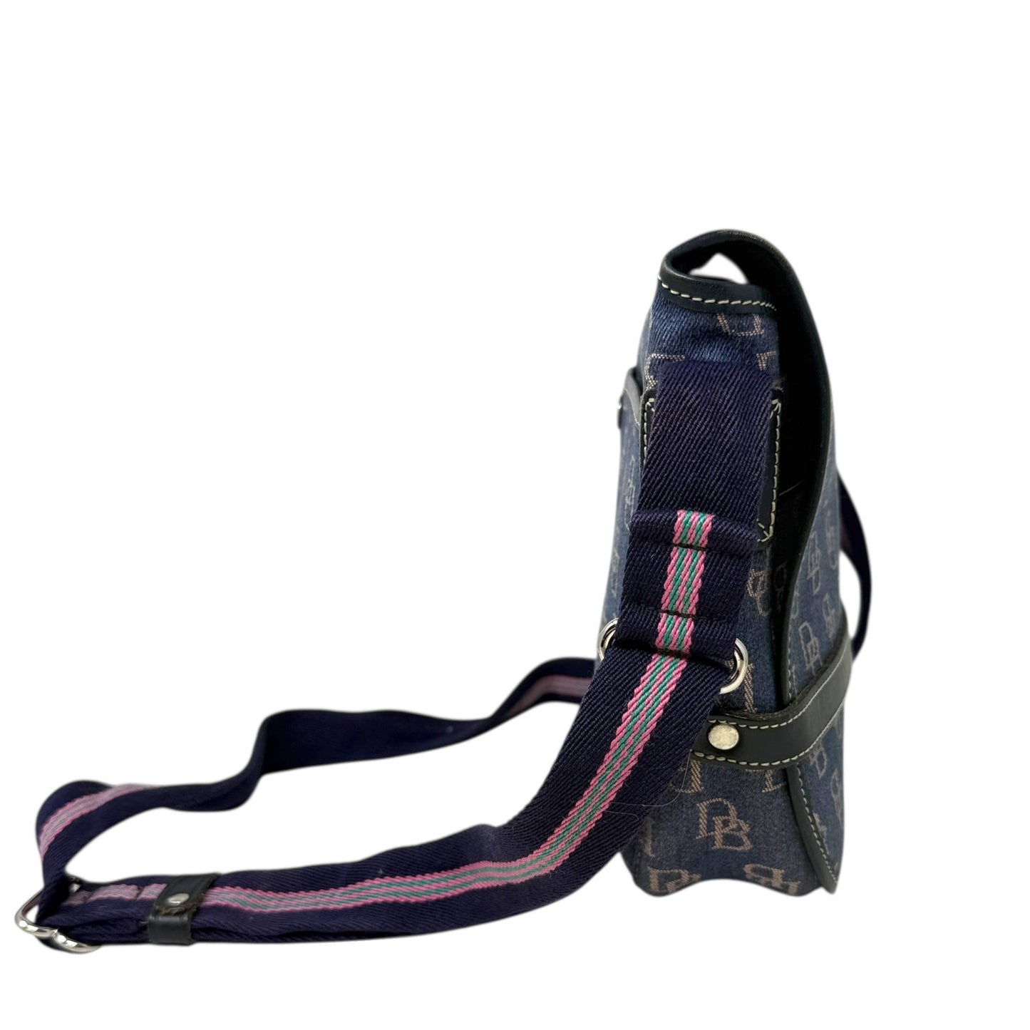 Vintage Signature Monogram Denim Messenger Bag Designer By Dooney And Bourke, Size: Medium