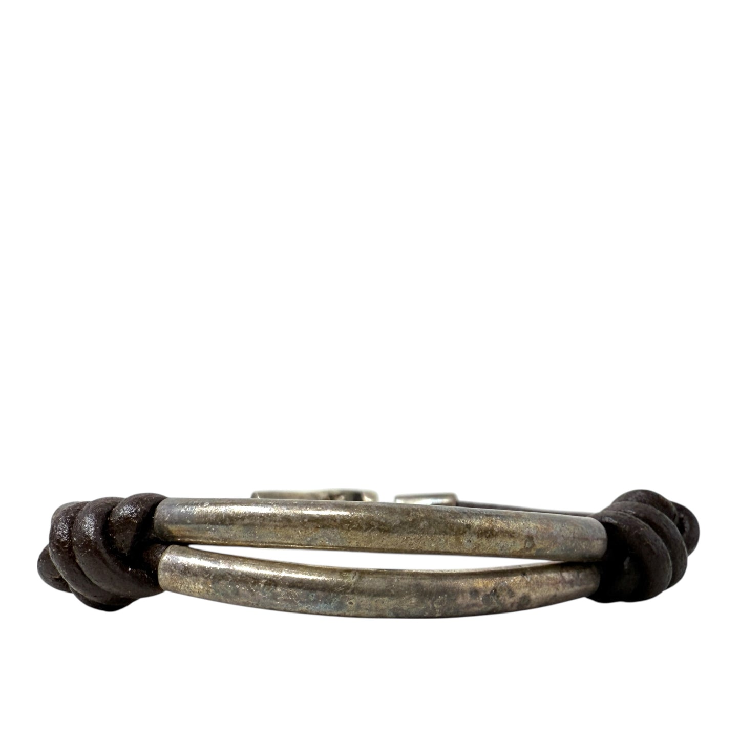 Double Strand Leather & Silver Plated Bracelet By Uno De 50