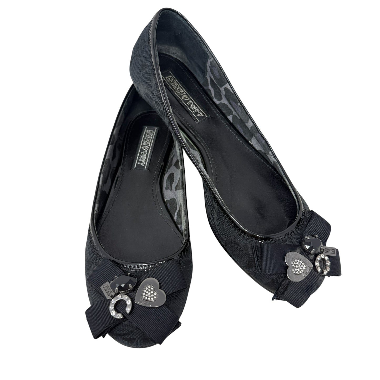 Poppy "Caper" Embellished Ballet Flats Designer By Coach In Black, Size: 9