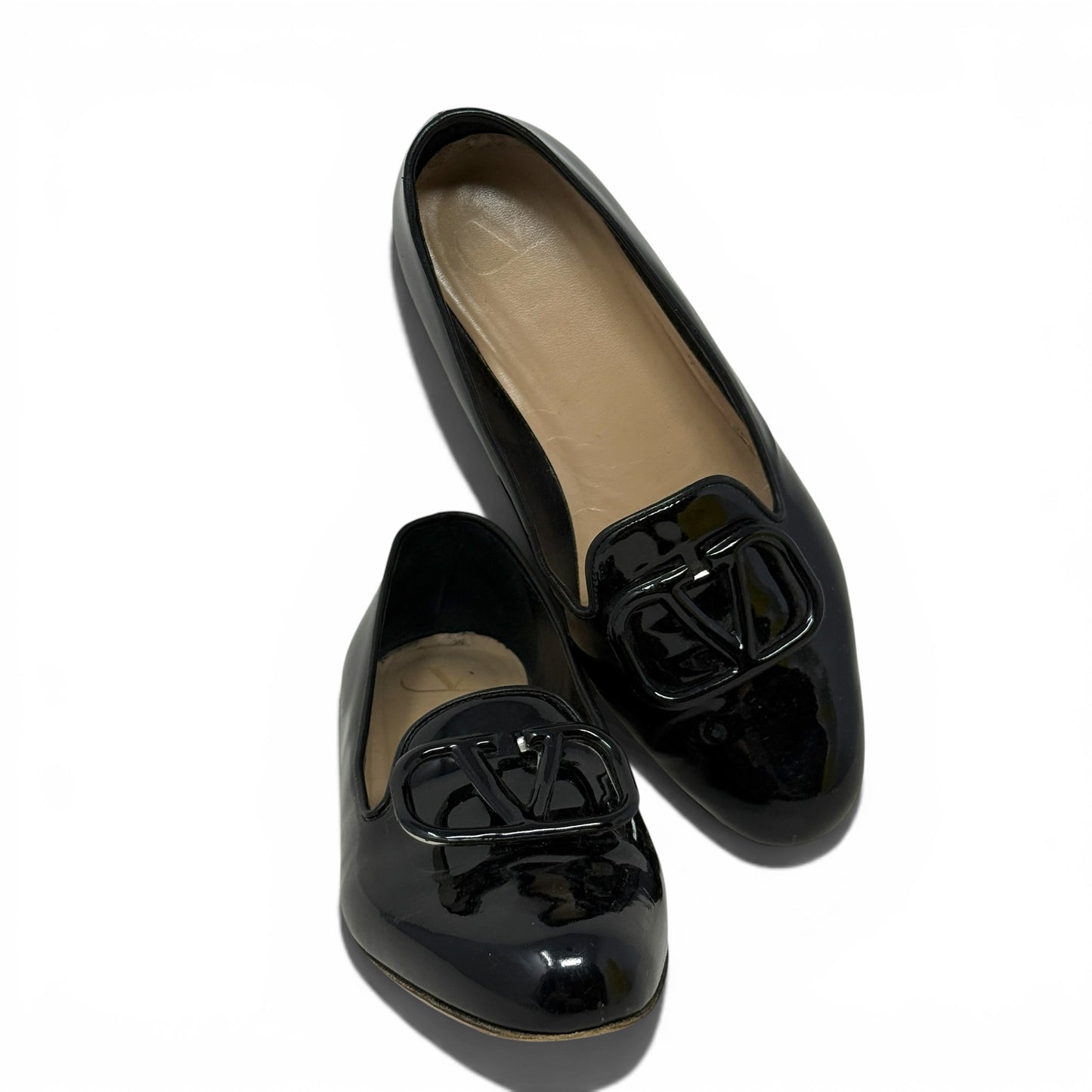 VLogo Patent Leather Loafers Luxury Designer By Valentino-garavani In Black, Size: 8.5 (IT 38.5)
