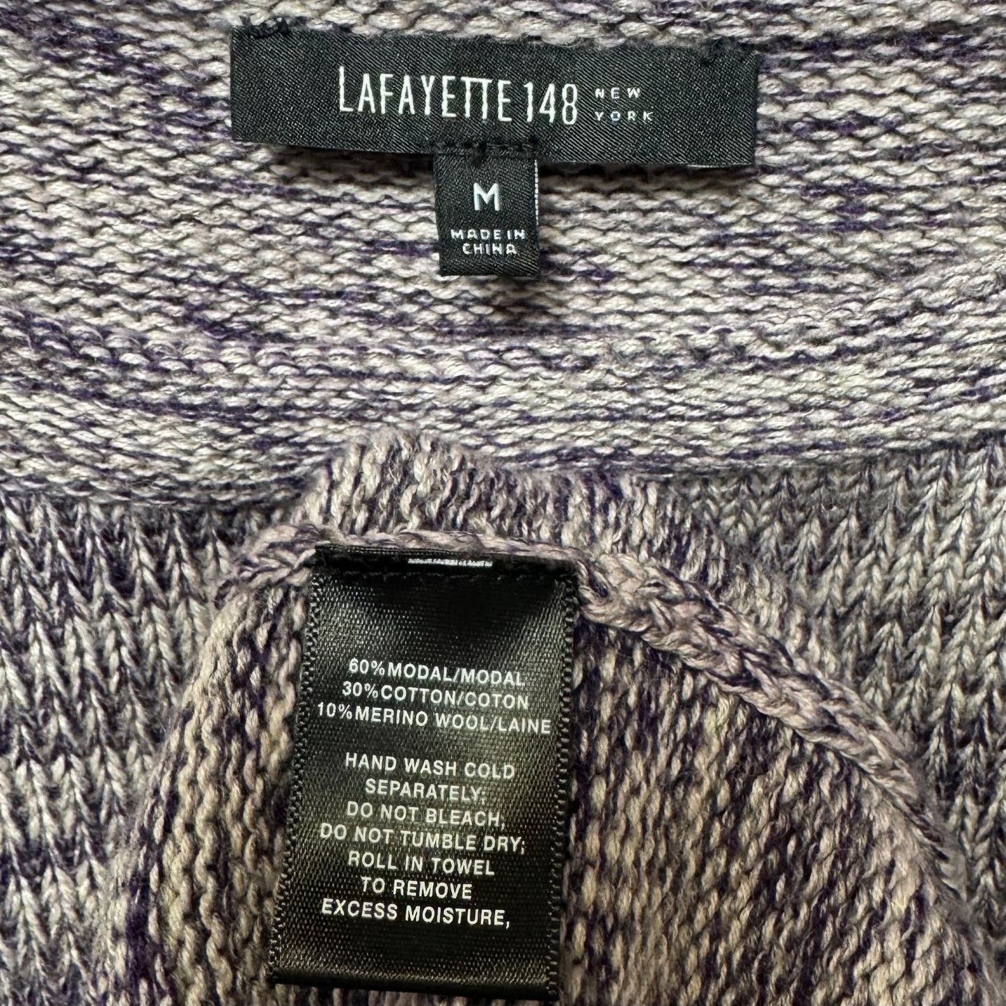 Cotton Merino Wool Blend Sweater Designer By Lafayette 148 In Grey & Purple, Size: M