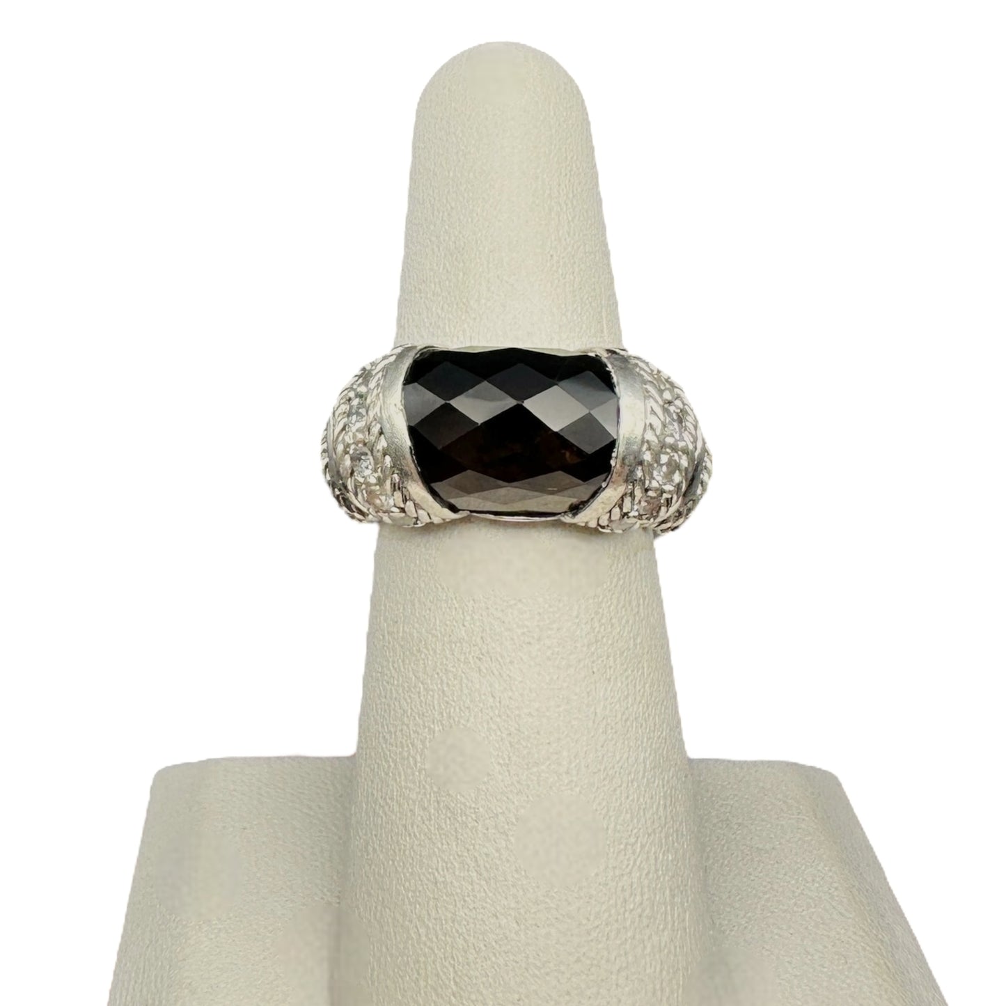 Sterling Silver & Faceted Smokey Quartz CZ Ring Designer Judith Ripka, Size 7