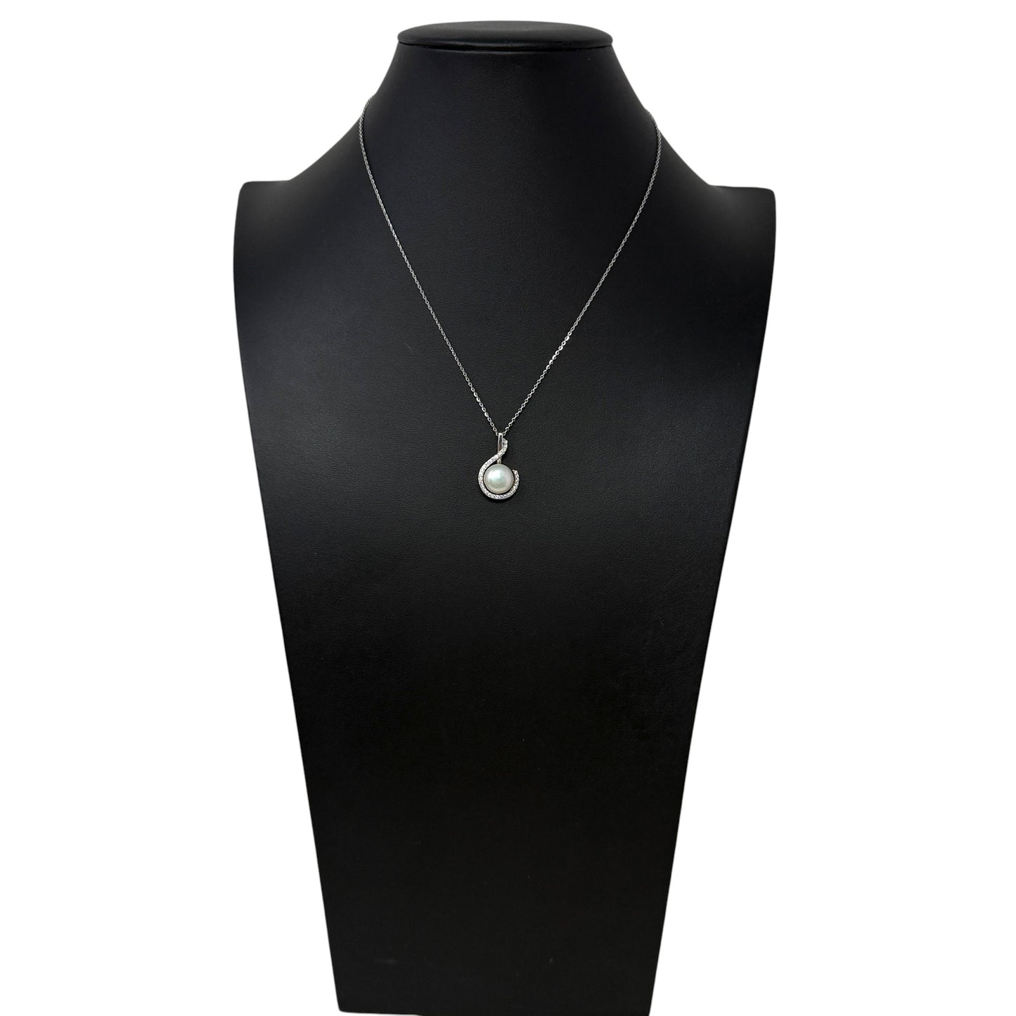 Sterling Silver, Pearl & Pave CZ Earrings & Necklace Set