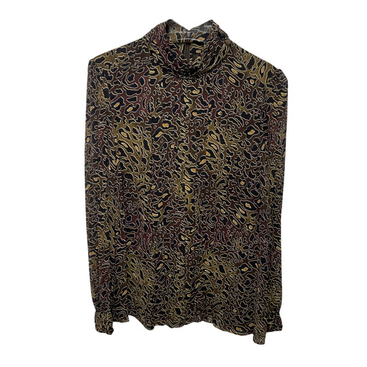 Silk Blouse Designer By Tory Burch In Black & Brown, Size: 10