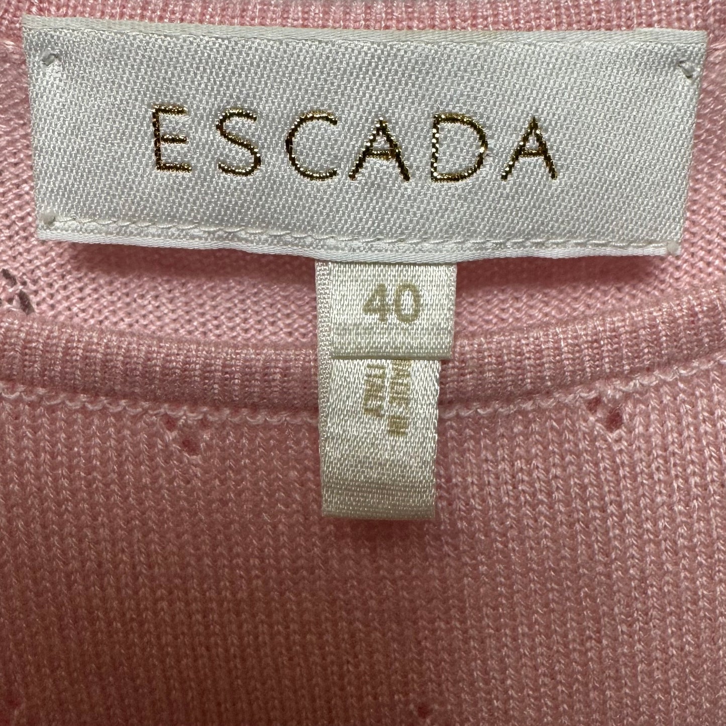 Cashmere Silk Blend Cardigan Sweater Twin Set Designer By Escada In Pink, Size: M