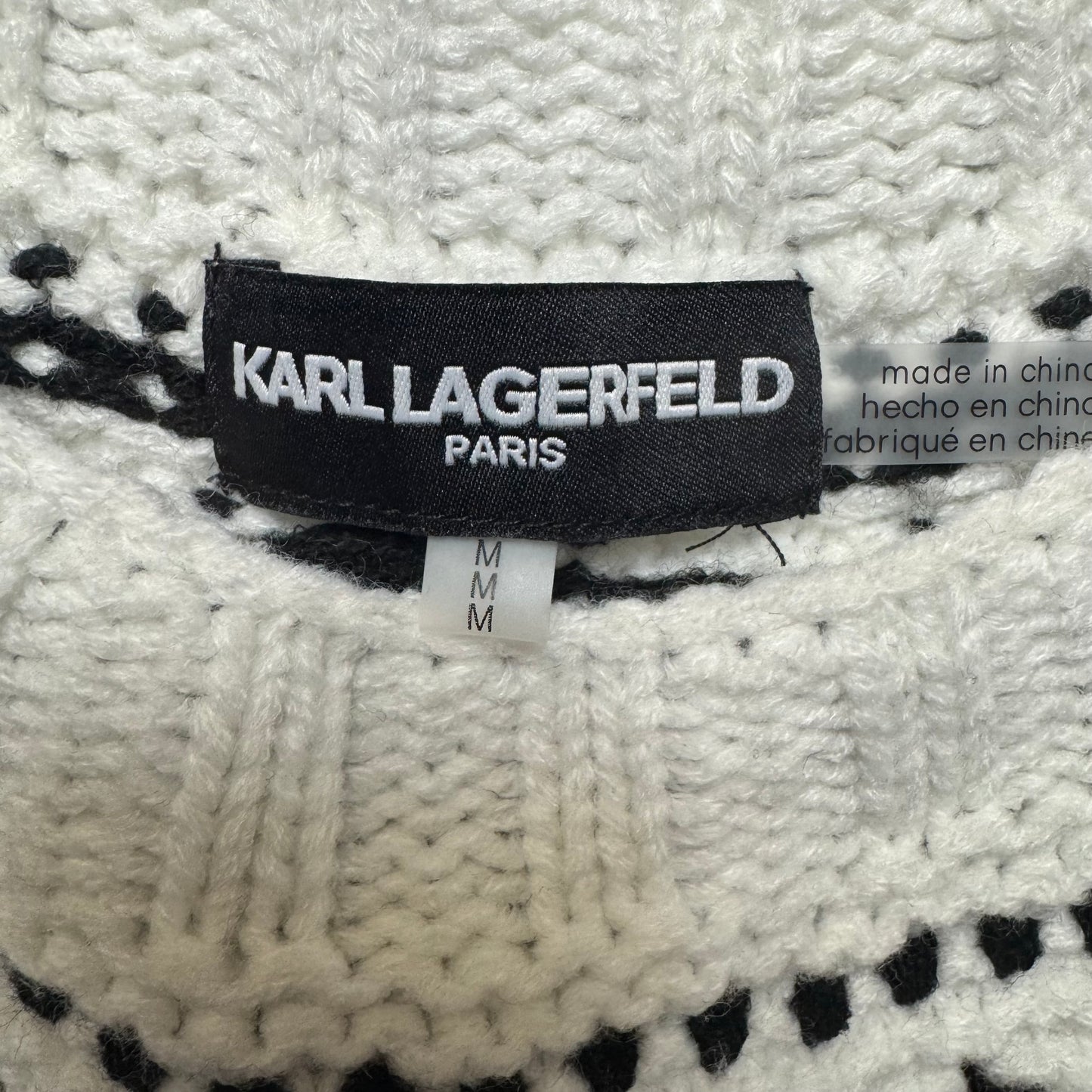 Fair Isle Pattern Sweater Designer By Karl Lagerfeld In Black & White, Size: M