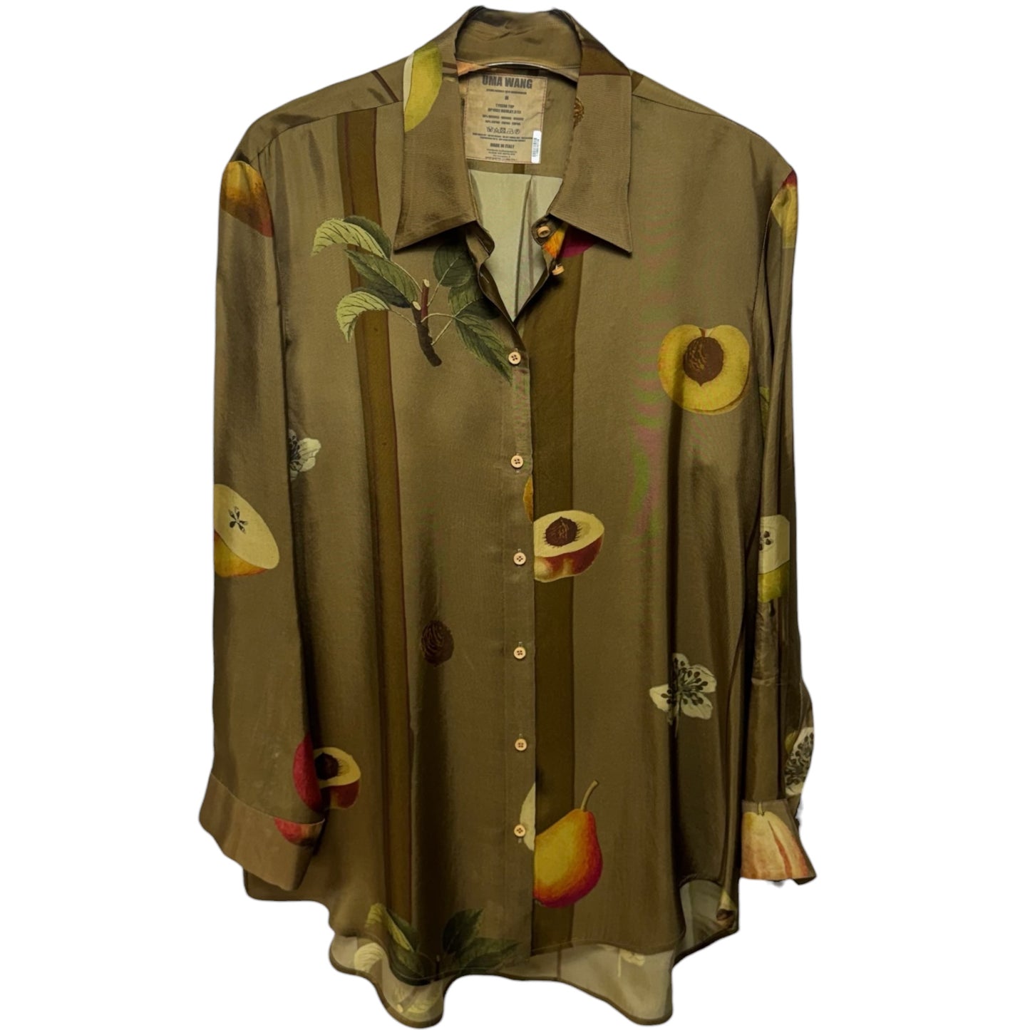 Tyesha Graphic Print Button Down Shirt By Uma Wang In Green, Size: M