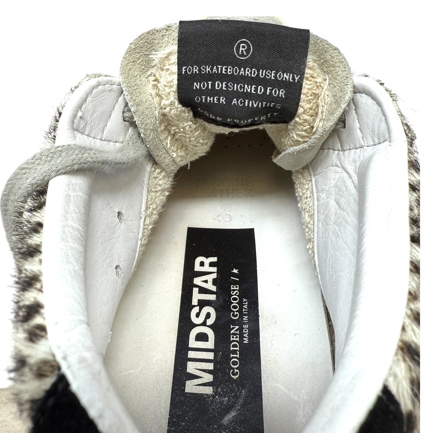 Mid Star Animal Print Leather Sneakers Luxury Designer By Golden Goose In Brown & Cream, Size: 10 (40)