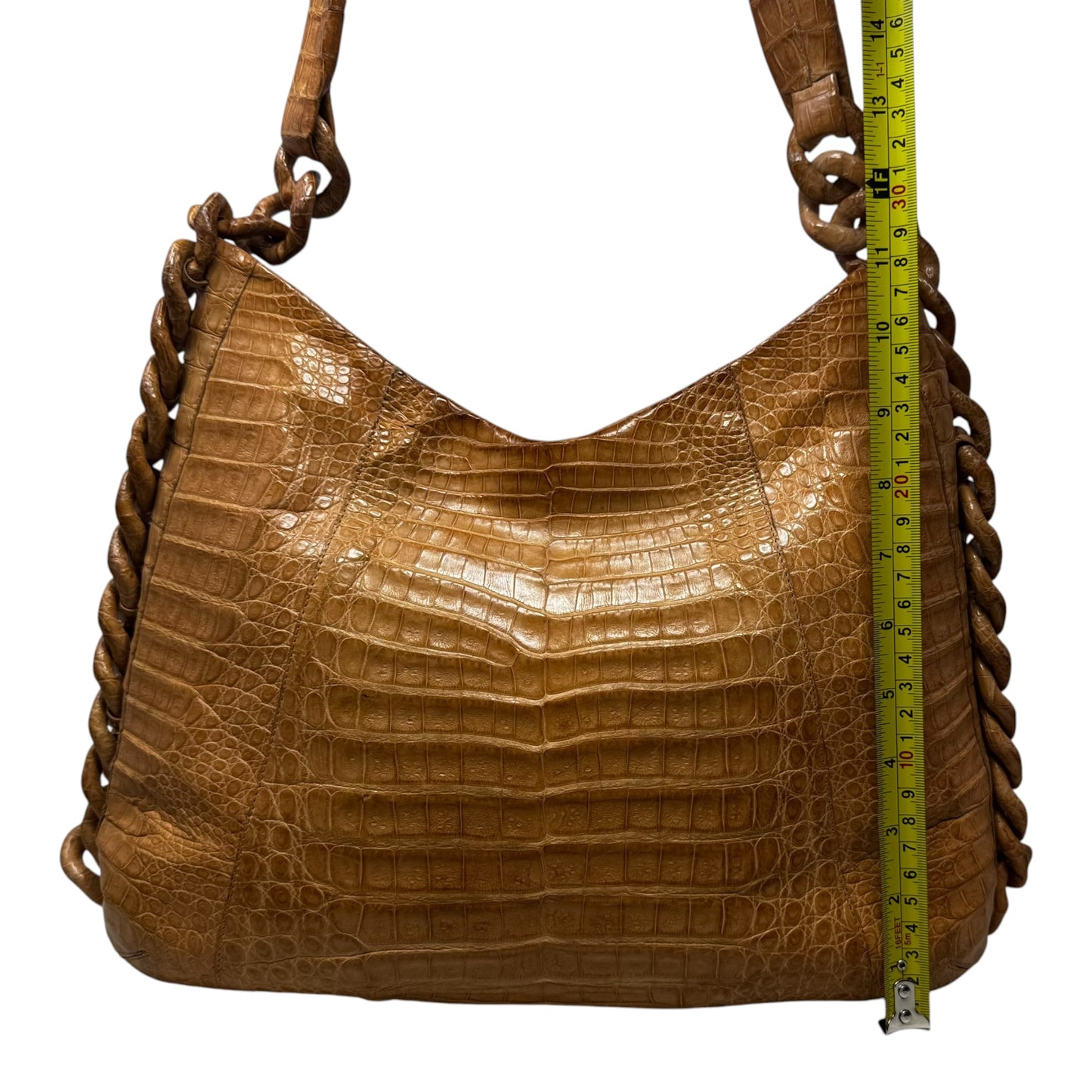 Crocodile Chain Link Hobo Handbag Designer By Nancy Gonzalez, Size: Medium