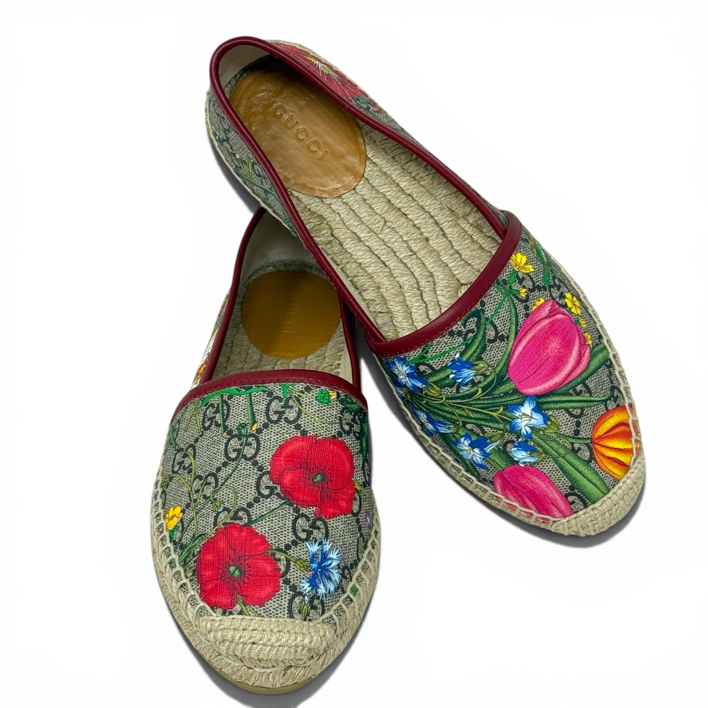 GG Supreme Monogram Flora Espadrilles In Coated Canvas Luxury Designer By Gucci In Floral Print, Size: 6 (36)