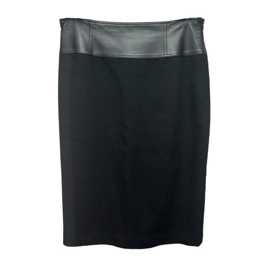 Wool & Leather Trim Pencil Skirt Designer By Lafayette 148 In Black, Size: 6