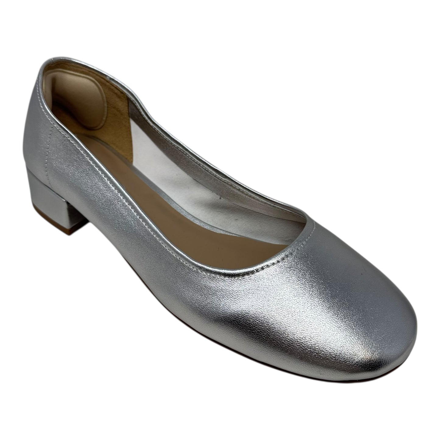 Metallic Block Heel Shoes By Silent D In Silver, Size: 9