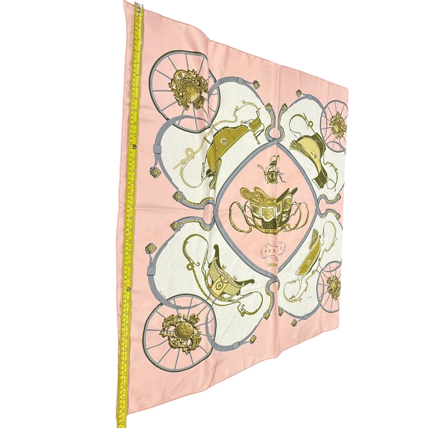 Vintage Carre 90 Philippe Ledoux “Springs“ Horse-Drawn Carriage Motif Silk Scarf Luxury Designer By Hermes