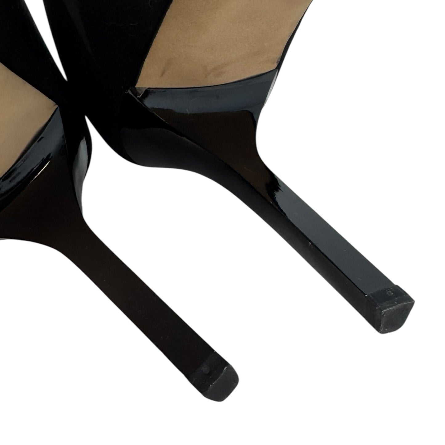 Embellished Buckle Peep Tor Heels Shoes Luxury Designer By Jimmy Choo In Black, Size: 11 (IT 41)