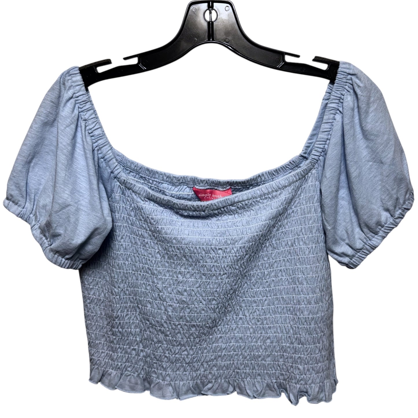 Smocked Crop Top Short Sleeve By Simply Southern In Blue, Size: Xl