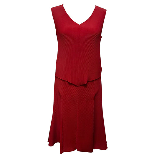 Sleeveless V Neck Accordion Top & Skirt Set 2pc By Babaton In Red, Size: S