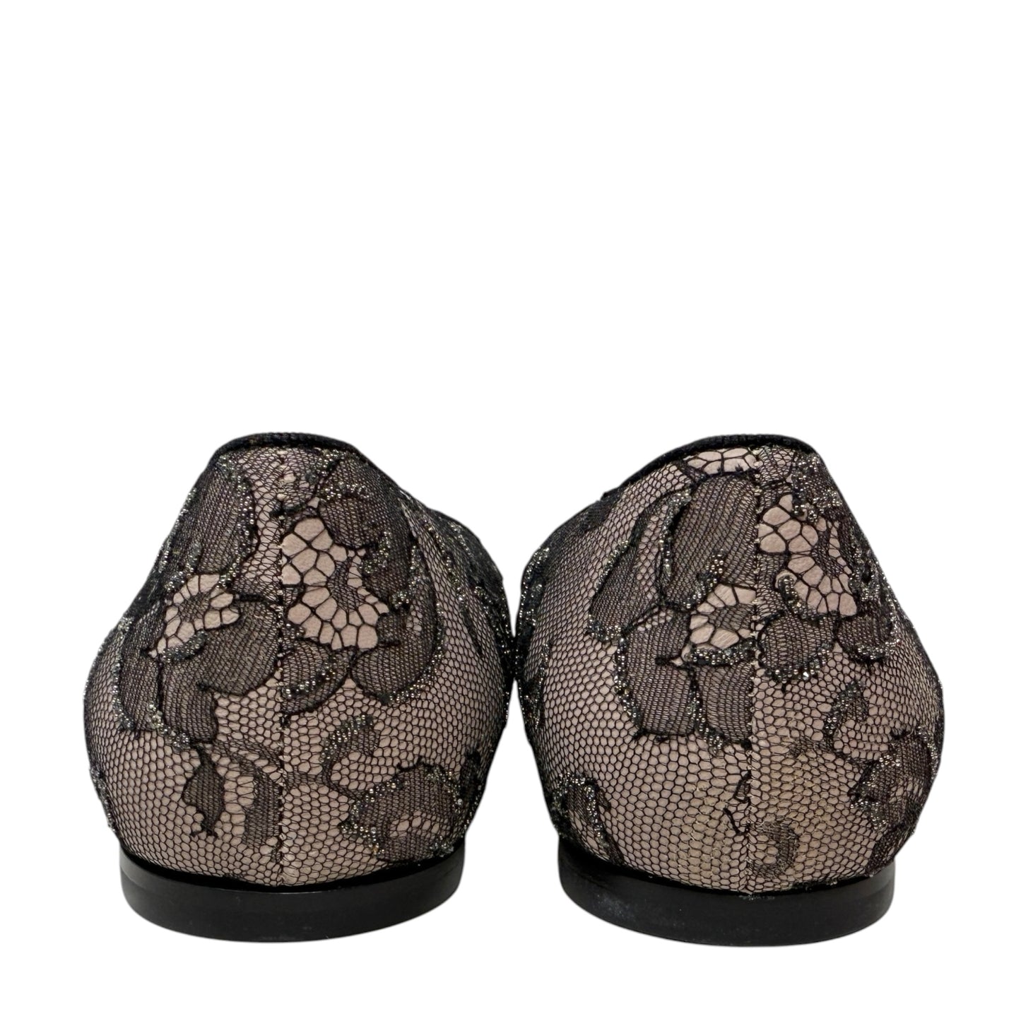 Caviar Crystal Lace Smoking Slippers In Blush Luxury Designer By Valentino-garavani In Black & Cream, Size: 8.5 (38.5)