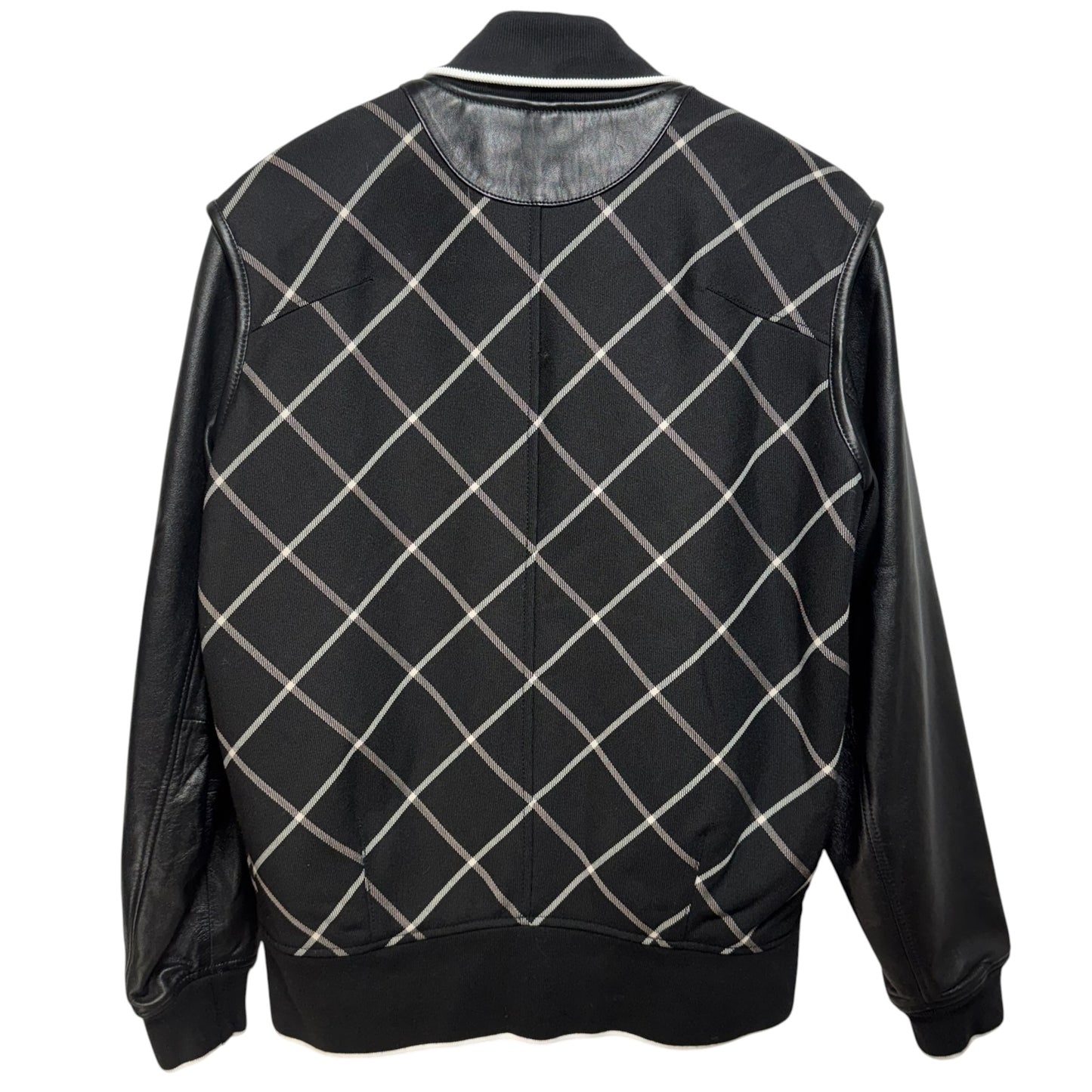 Edith' Windowpane Check Leather Sleeve Bomber Jacket By Rag And Bone In Black & White, Size: 0