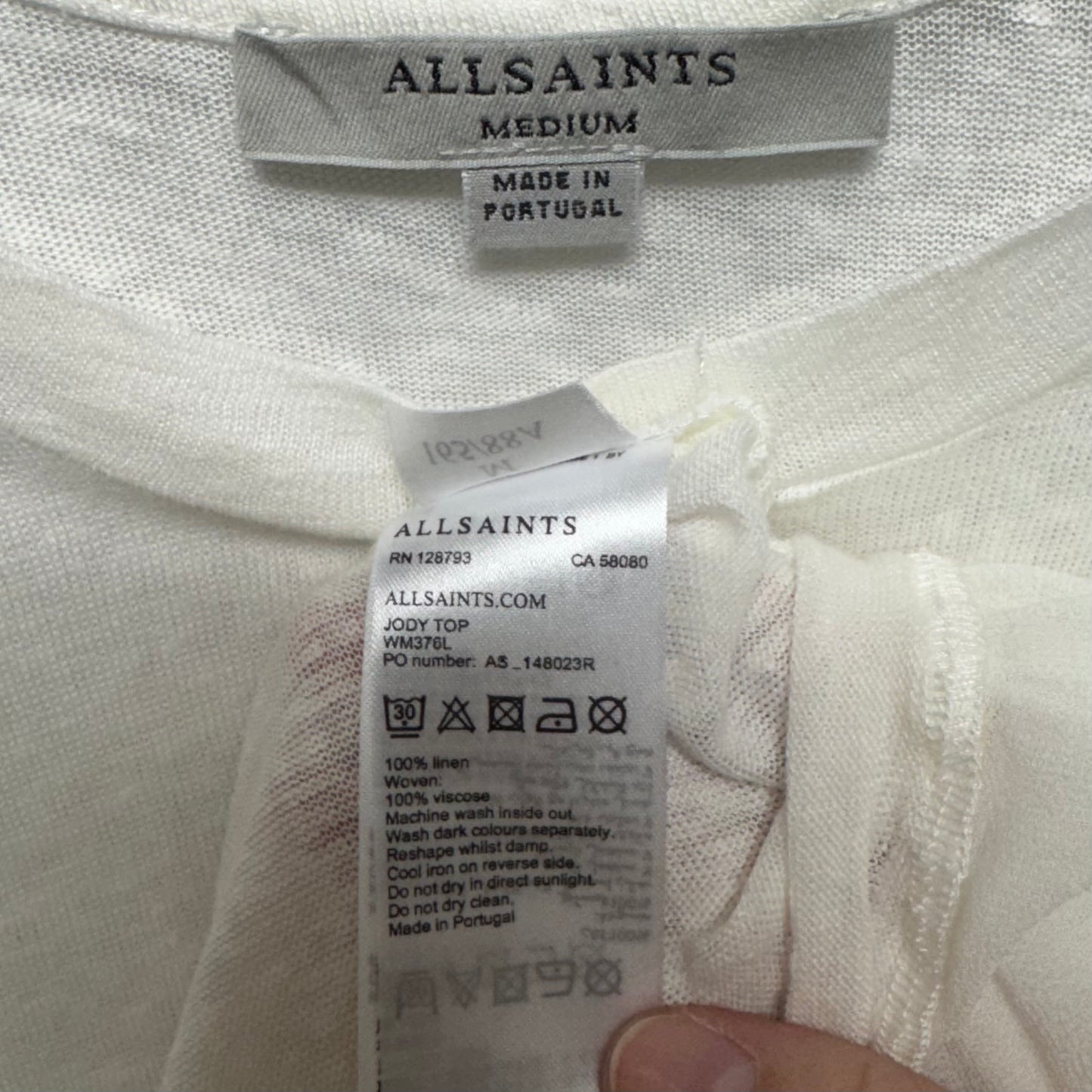 Jody Top Designer By All Saints In White, Size: M