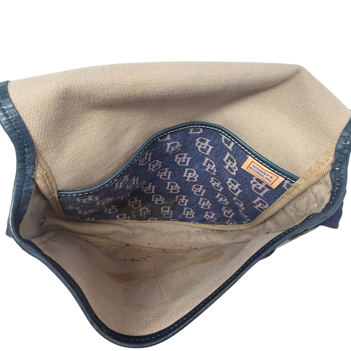 Vintage Signature Monogram Denim Messenger Bag Designer By Dooney And Bourke, Size: Medium