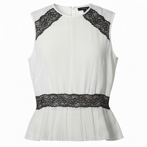 Silk Blend Lace Trim Sleeveless Peplum Blouse By Marella In Black & Cream, Size: 8