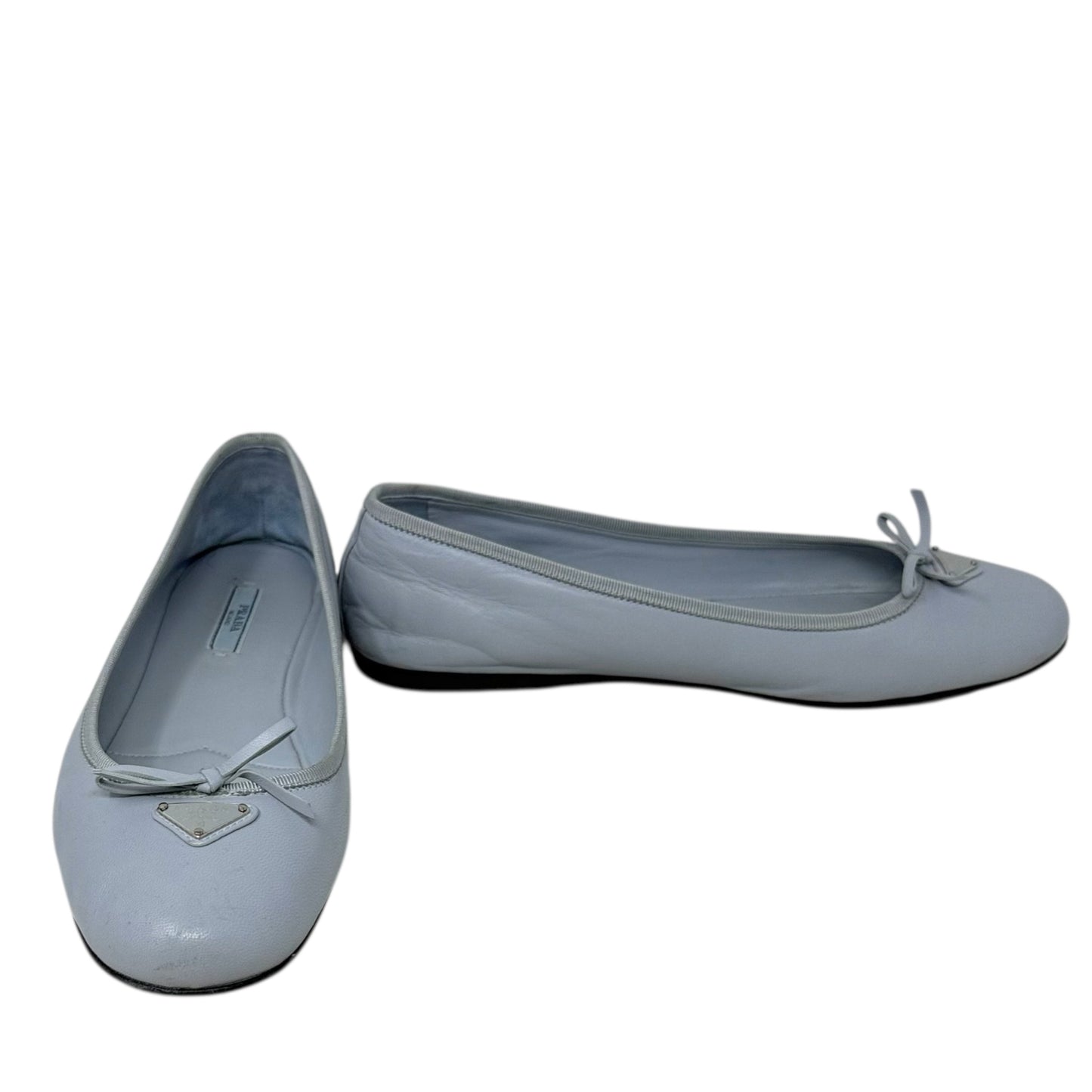 Nappa Lambskin Leather Bow Ballerina Flats Luxury Designer By Prada In Cornflower (Fiordaliso), Size: US 9/IT 39