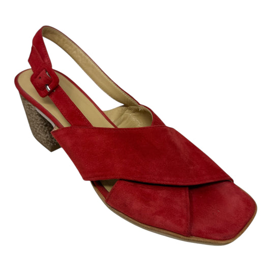Suede Slingback Woven Heel Sandals Heels Block By Brunate In Red, Size: 8.5