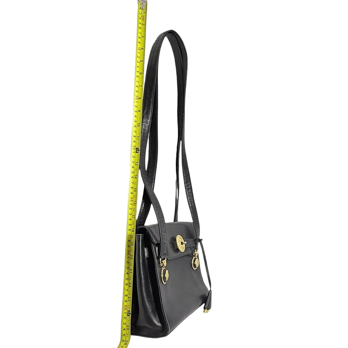 Vintage 90’s Medusa Medallion Leather Flap Shoulder Bag Luxury Designer By Gianni Versace, Size: Medium