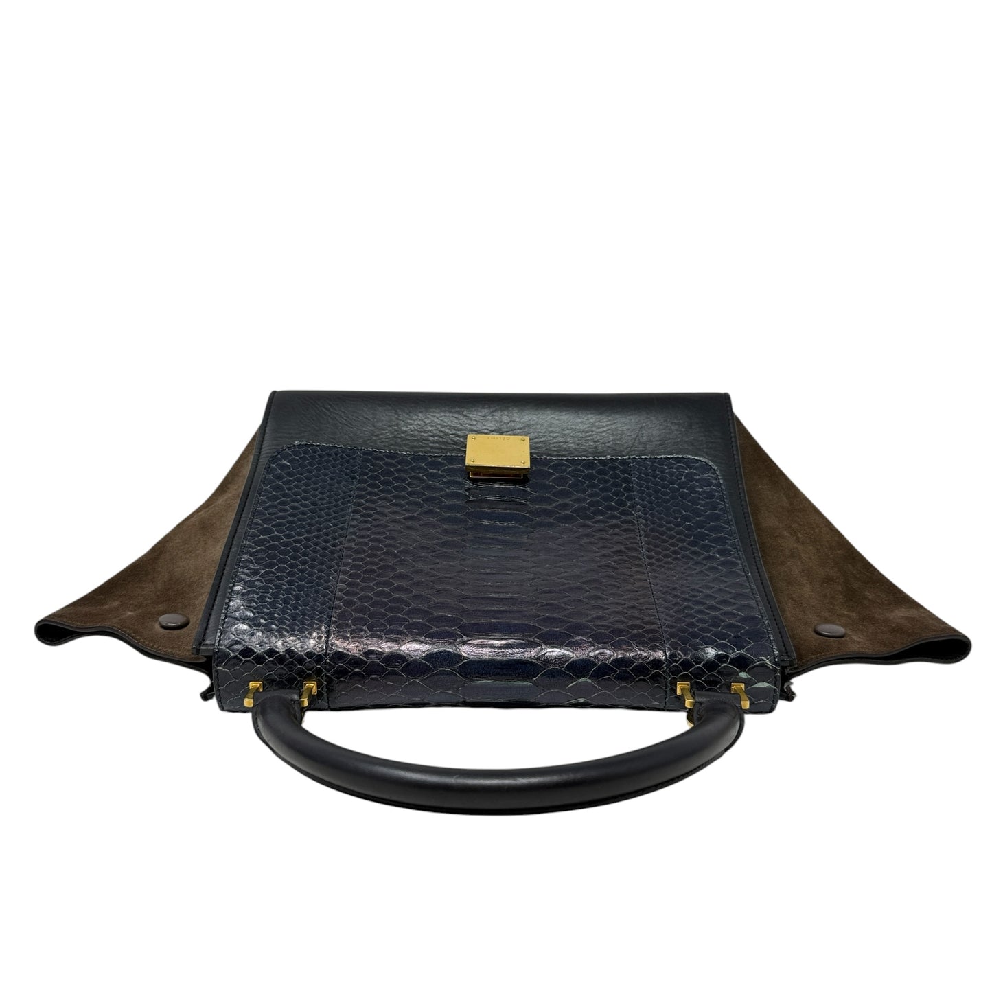 Python & Brown Suede Trapeze Bag Luxury Designer Label By Celine, Size: Large